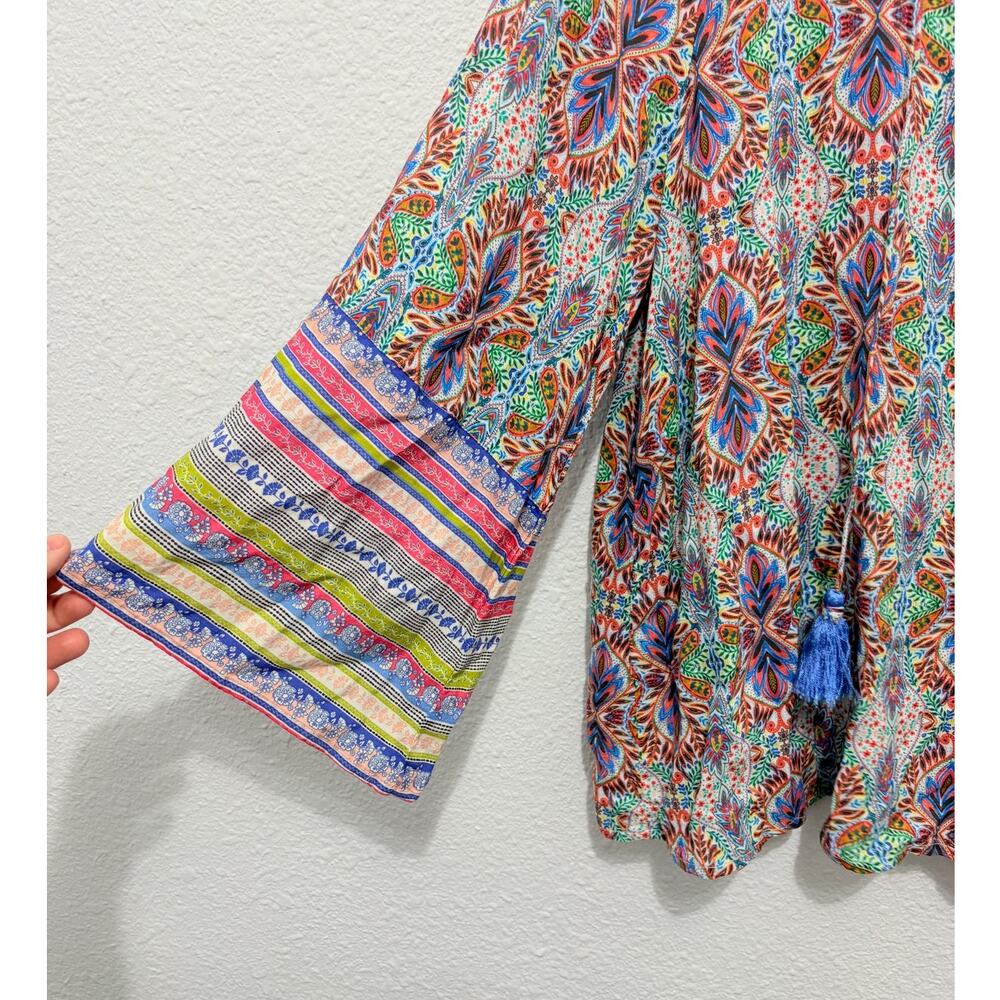 Sundance Multicolor Print Peasant Boho Blouse Tassels XL - Picture 5 of 6